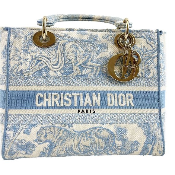 Christian Dior Toile de Jouy Lady D-Lite Bag Embroidered Canvas Cornflower Blue - Picture 14 of 15